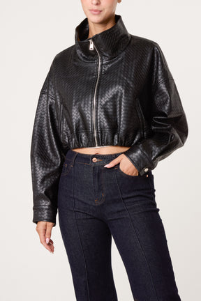 Textured Funnel Crop Jacket