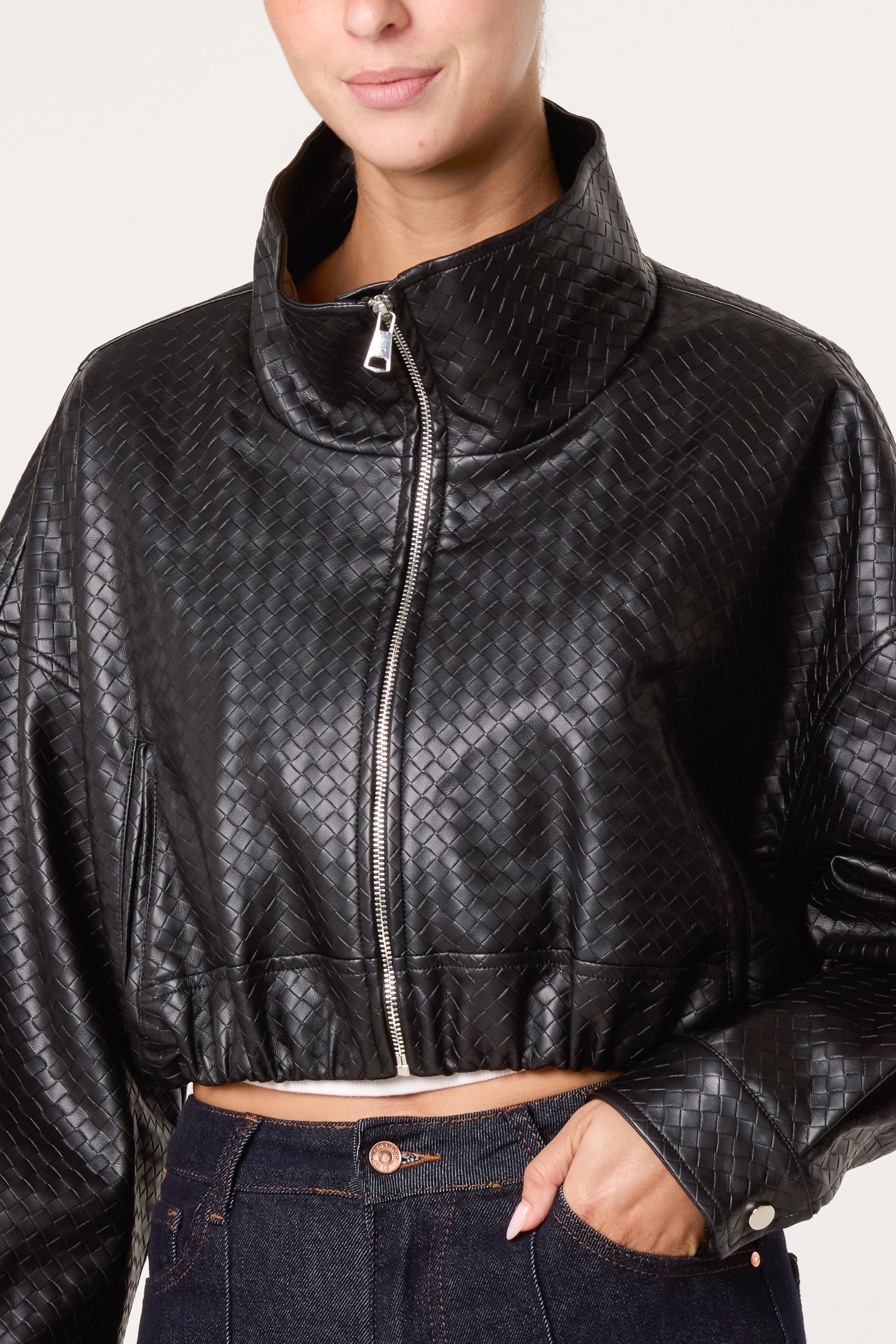 Textured Funnel Crop Jacket