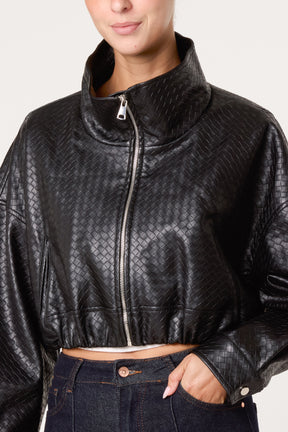 Textured Funnel Crop Jacket