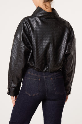 Textured Funnel Crop Jacket