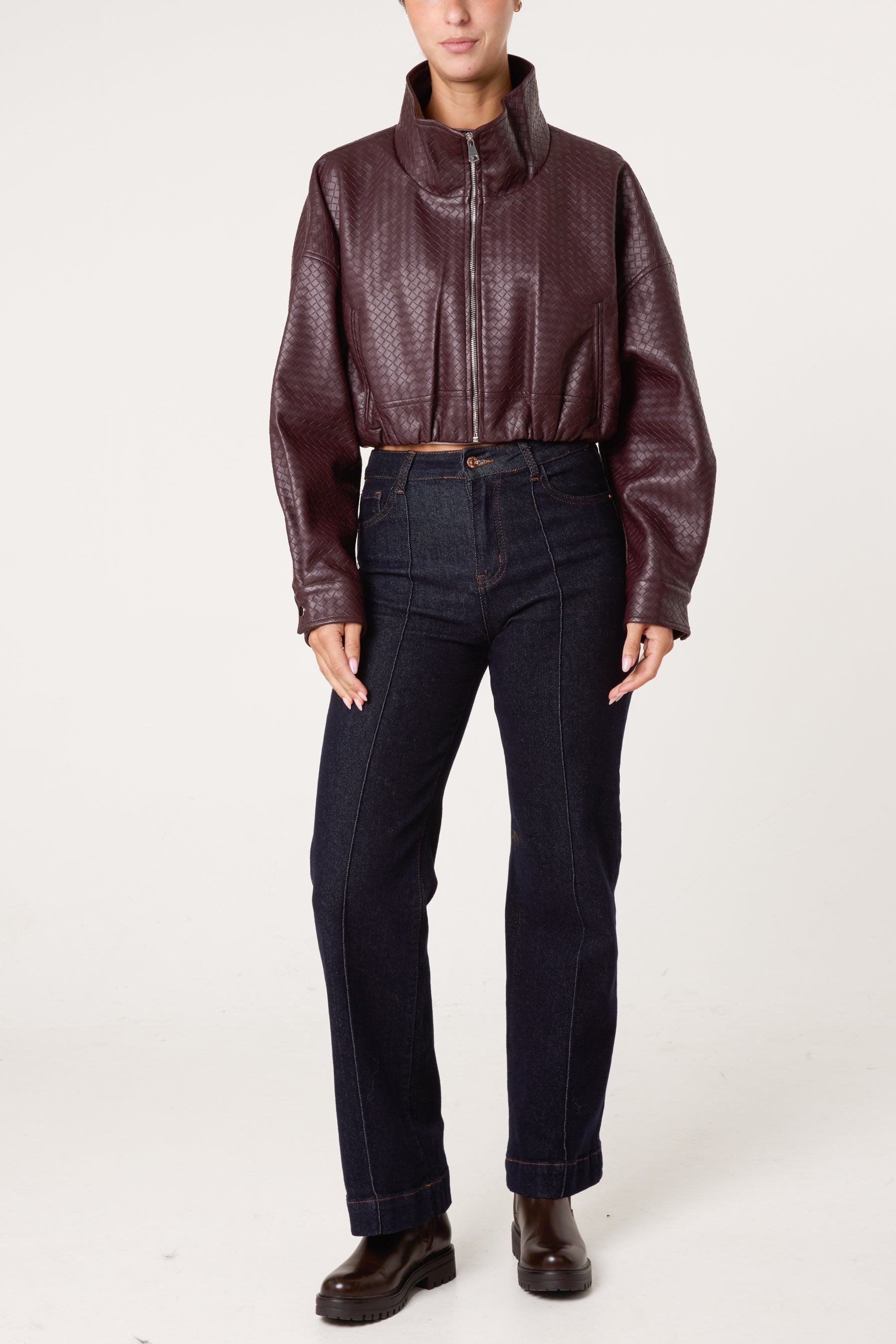 Textured Funnel Crop Jacket