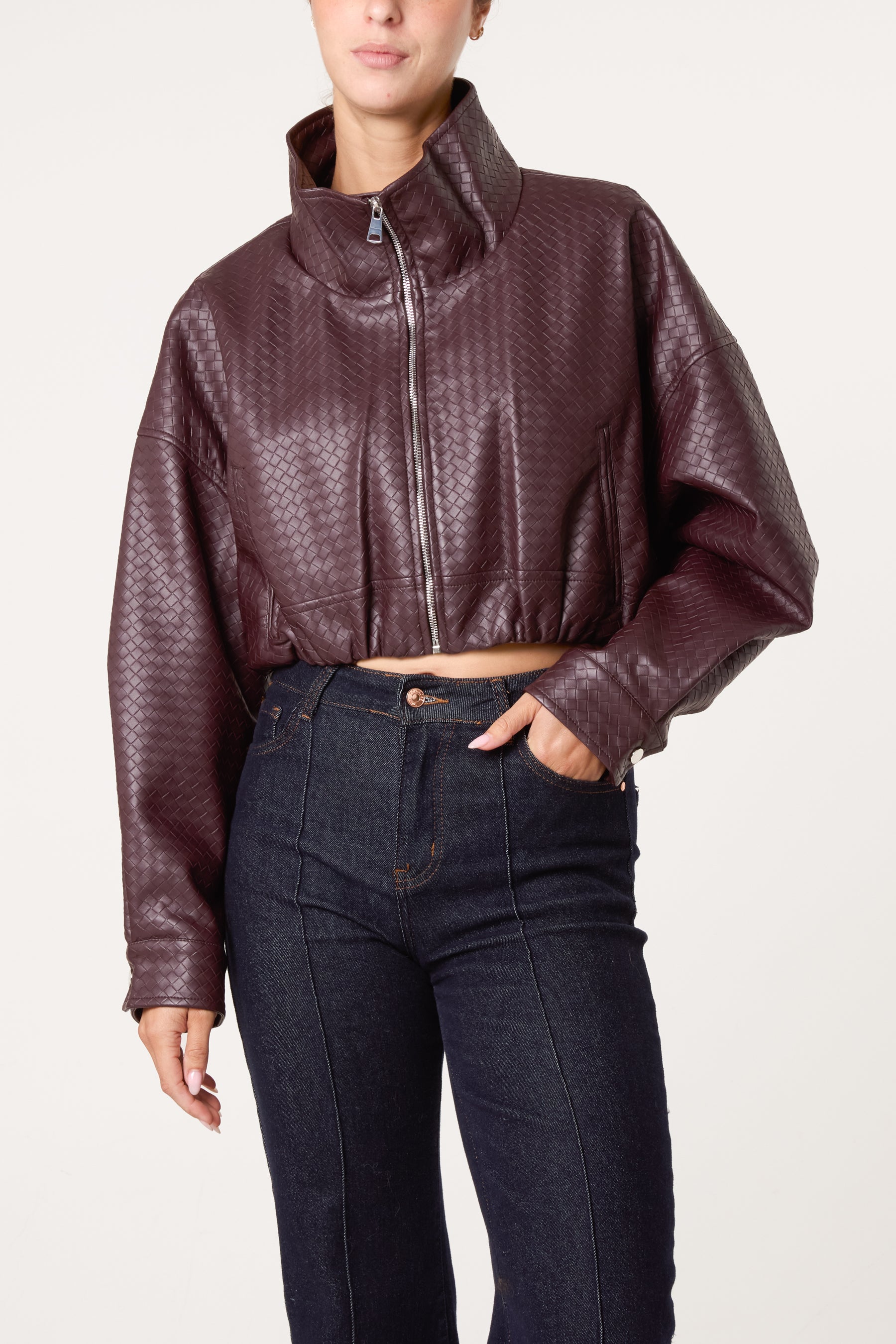 Textured Funnel Crop Jacket