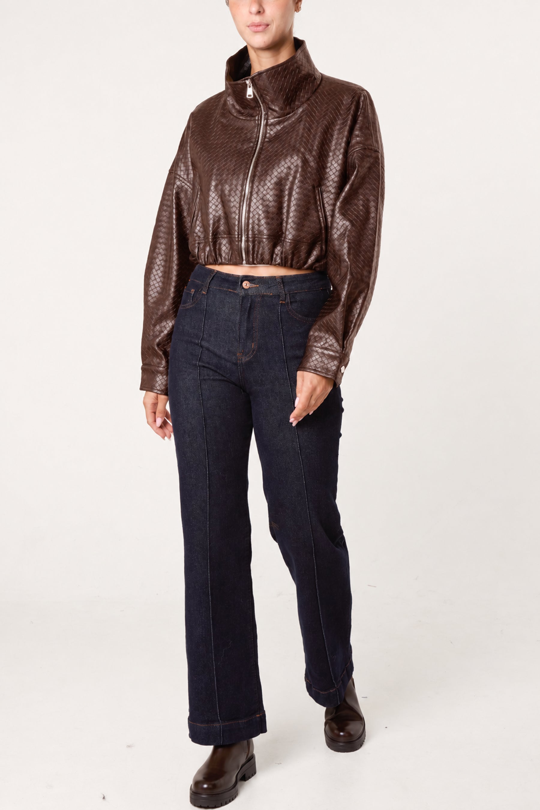 Textured Funnel Crop Jacket