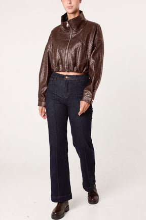 Textured Funnel Crop Jacket
