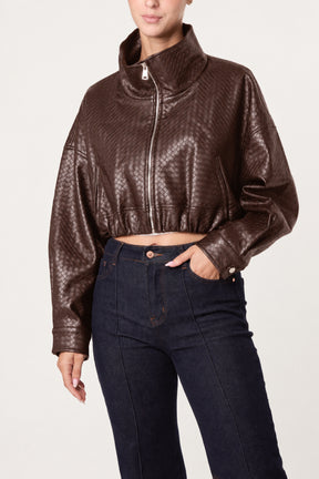 Textured Funnel Crop Jacket