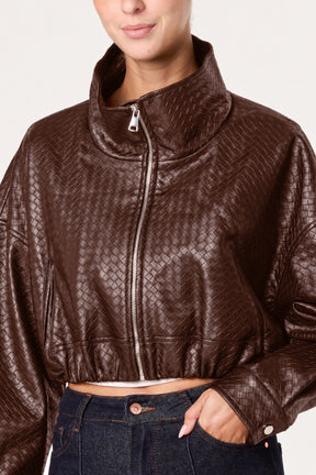 Textured Funnel Crop Jacket