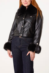 Fur Trimmed PU Jacket
