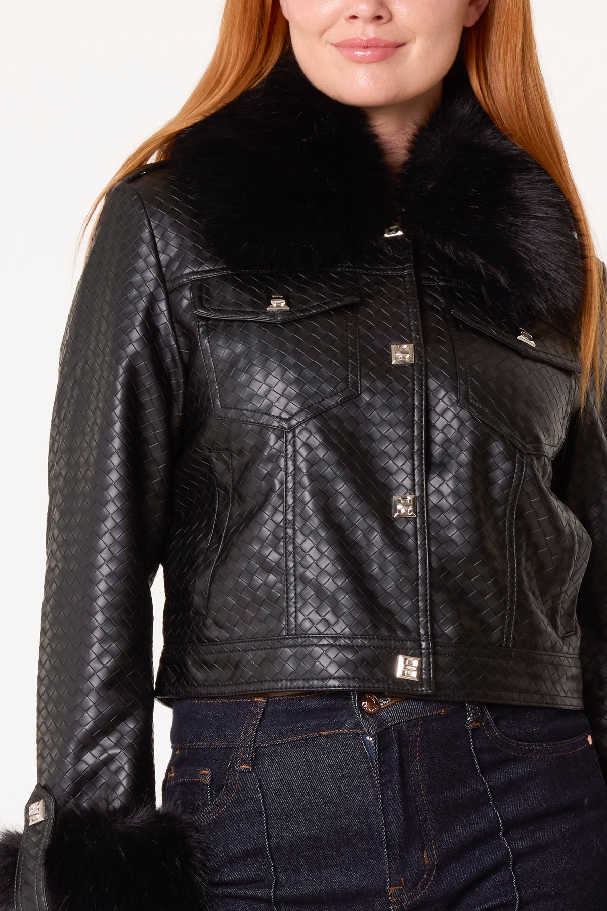 Fur Trimmed PU Jacket