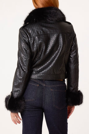 Fur Trimmed PU Jacket