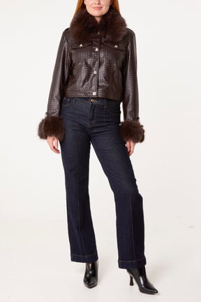Fur Trimmed PU Jacket