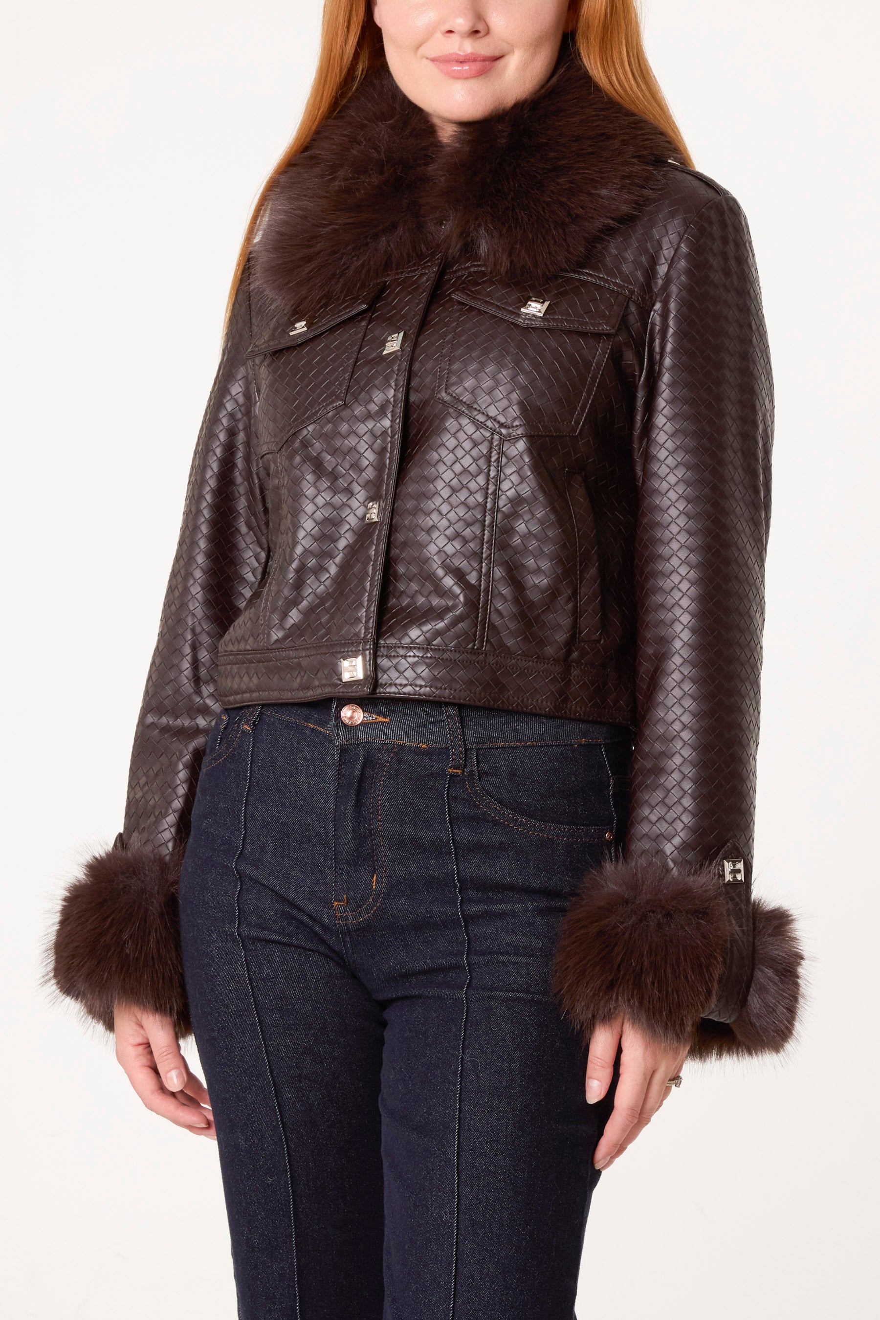 Fur Trimmed PU Jacket