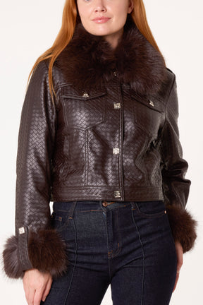 Fur Trimmed PU Jacket