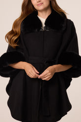 Buckle Detail Fur Trimmed Cape