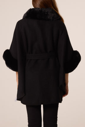 Buckle Detail Fur Trimmed Cape