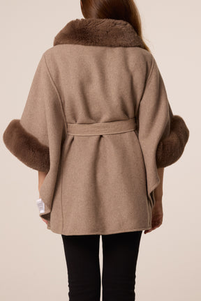 Buckle Detail Fur Trimmed Cape