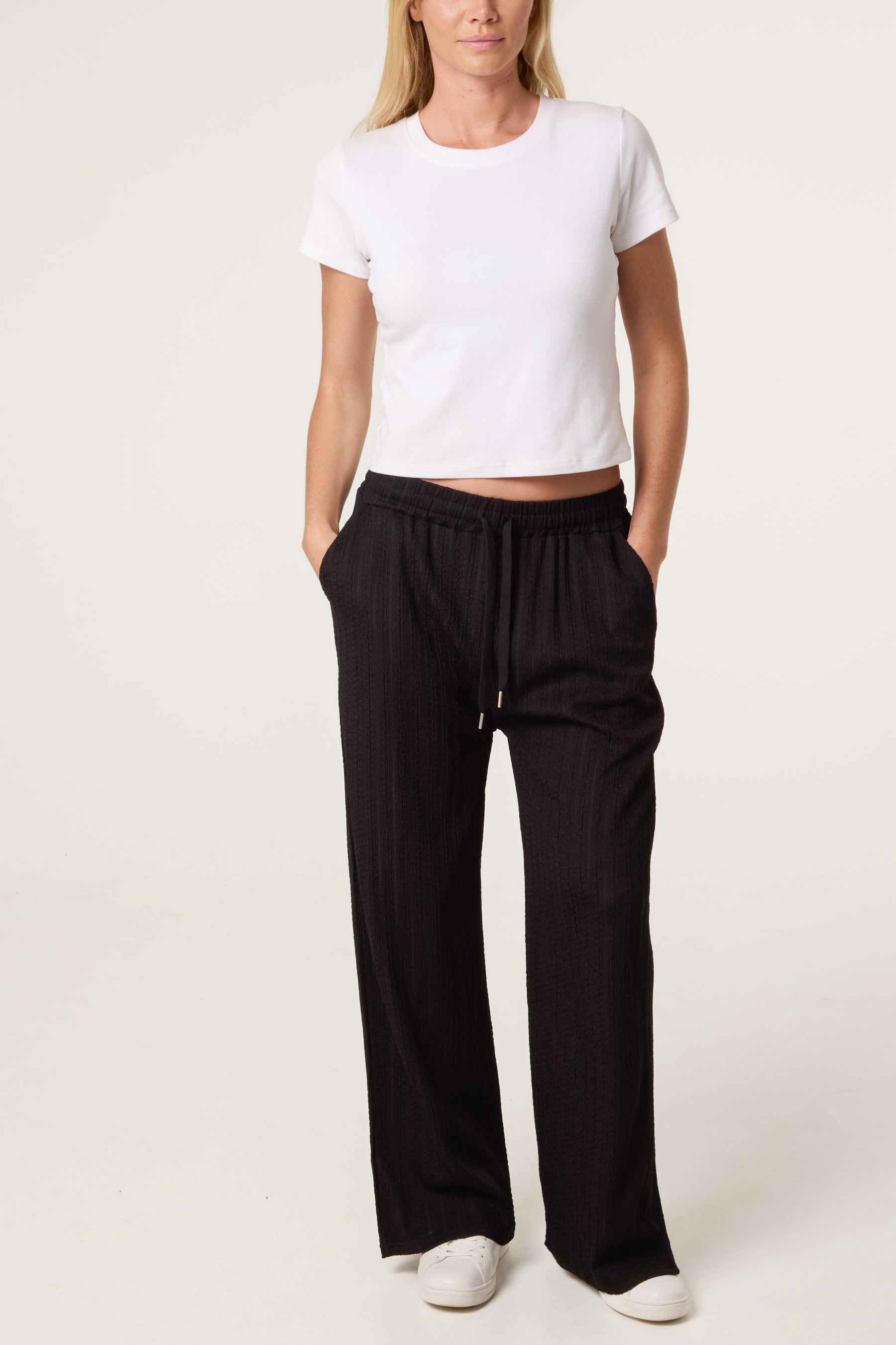 Striped Texture Drawstring Trousers