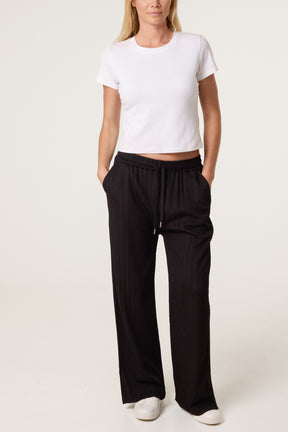 Striped Texture Drawstring Trousers