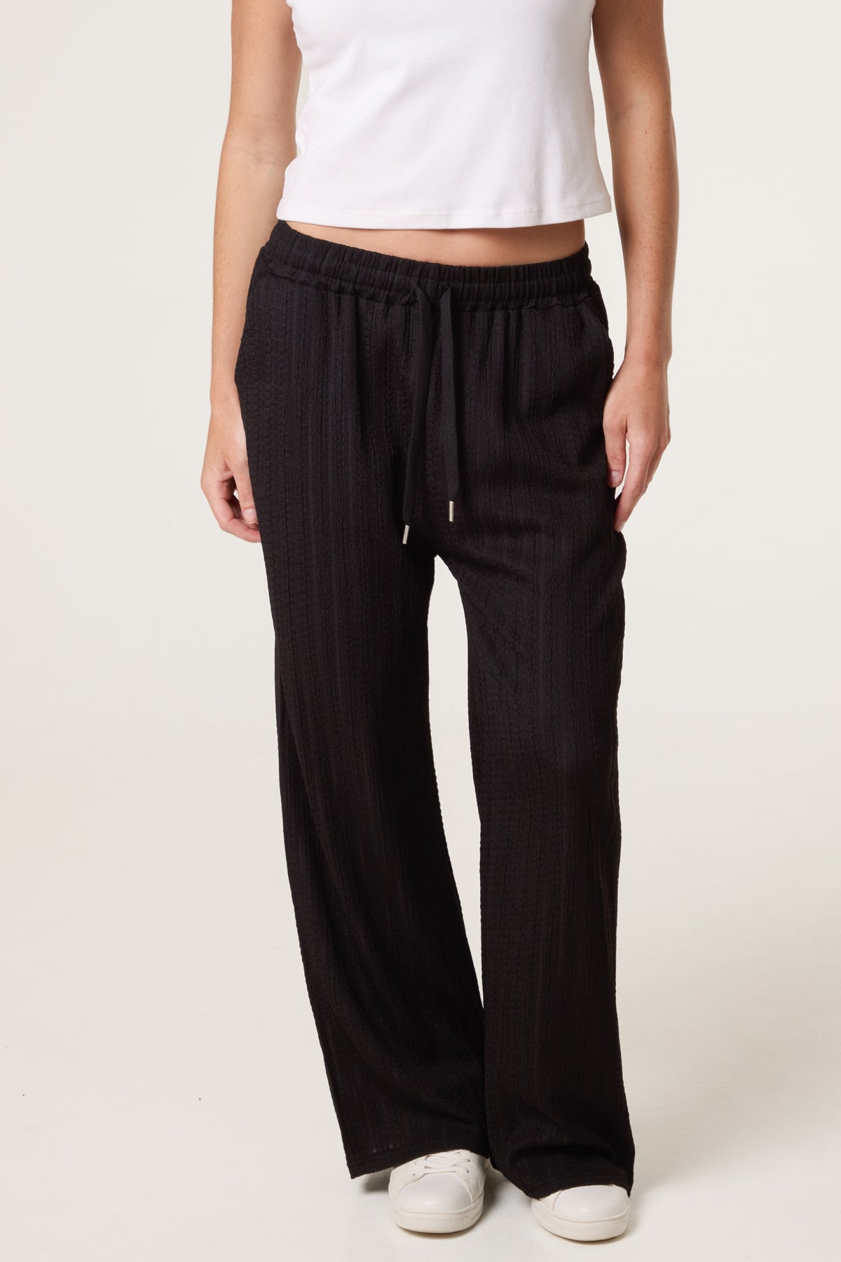 Striped Texture Drawstring Trousers
