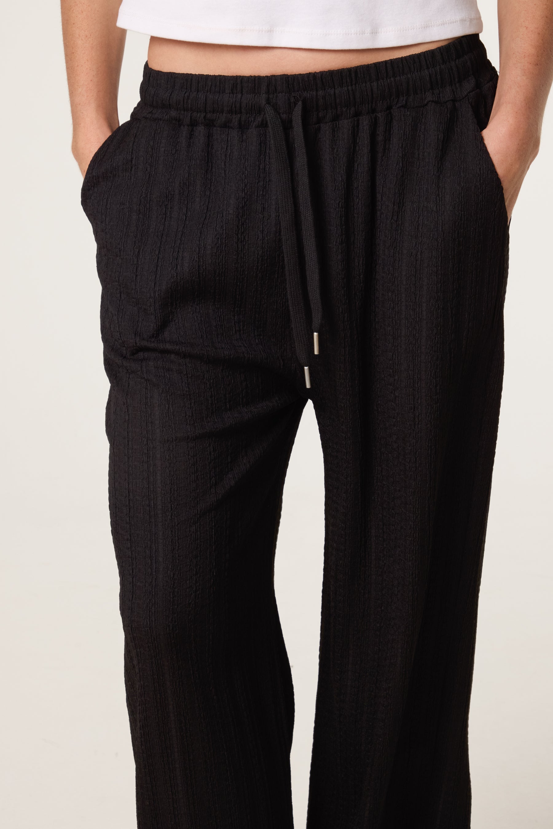 Striped Texture Drawstring Trousers