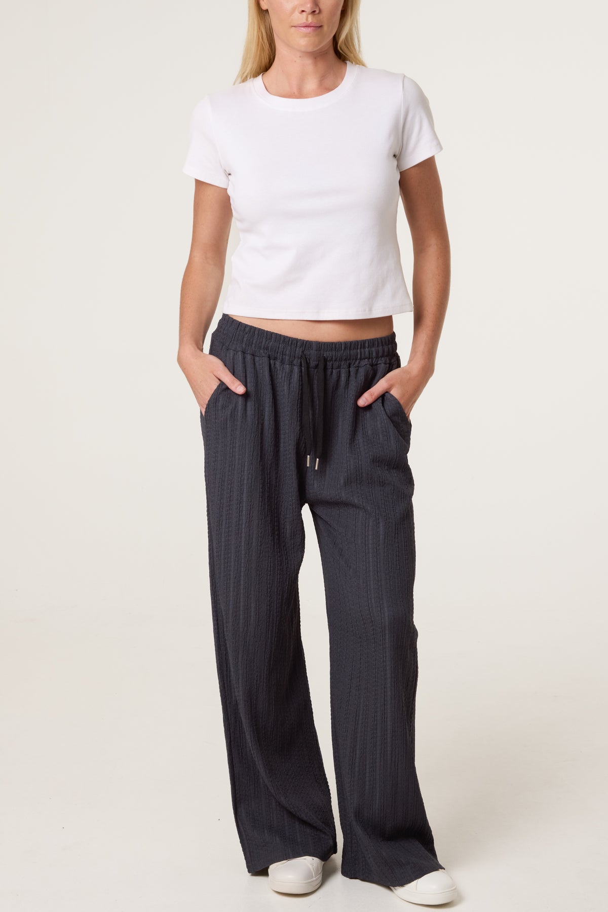 Striped Texture Drawstring Trousers