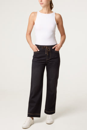 Straight Leg Elastic Waisted Jeans