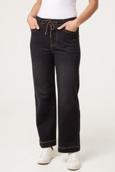 Straight Leg Elastic Waisted Jeans