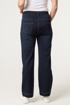 Straight Leg Elastic Waisted Jeans