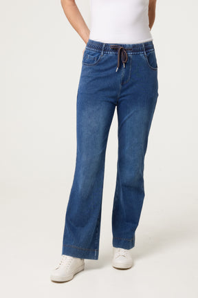 Elastic Waist Drawstring Jeans