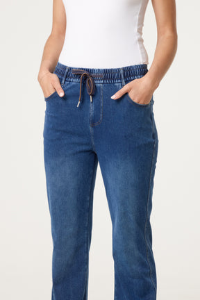 Elastic Waist Drawstring Jeans