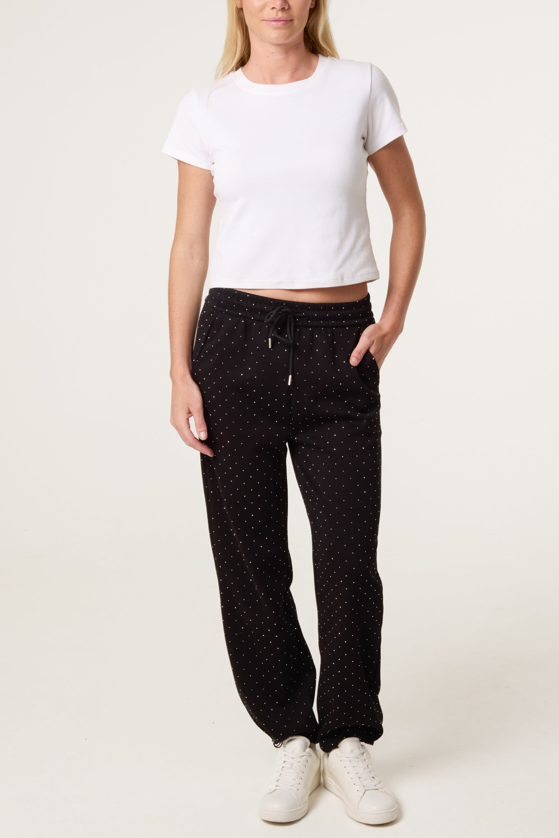 Embellished Athletic Cotton Cuffed Trouser