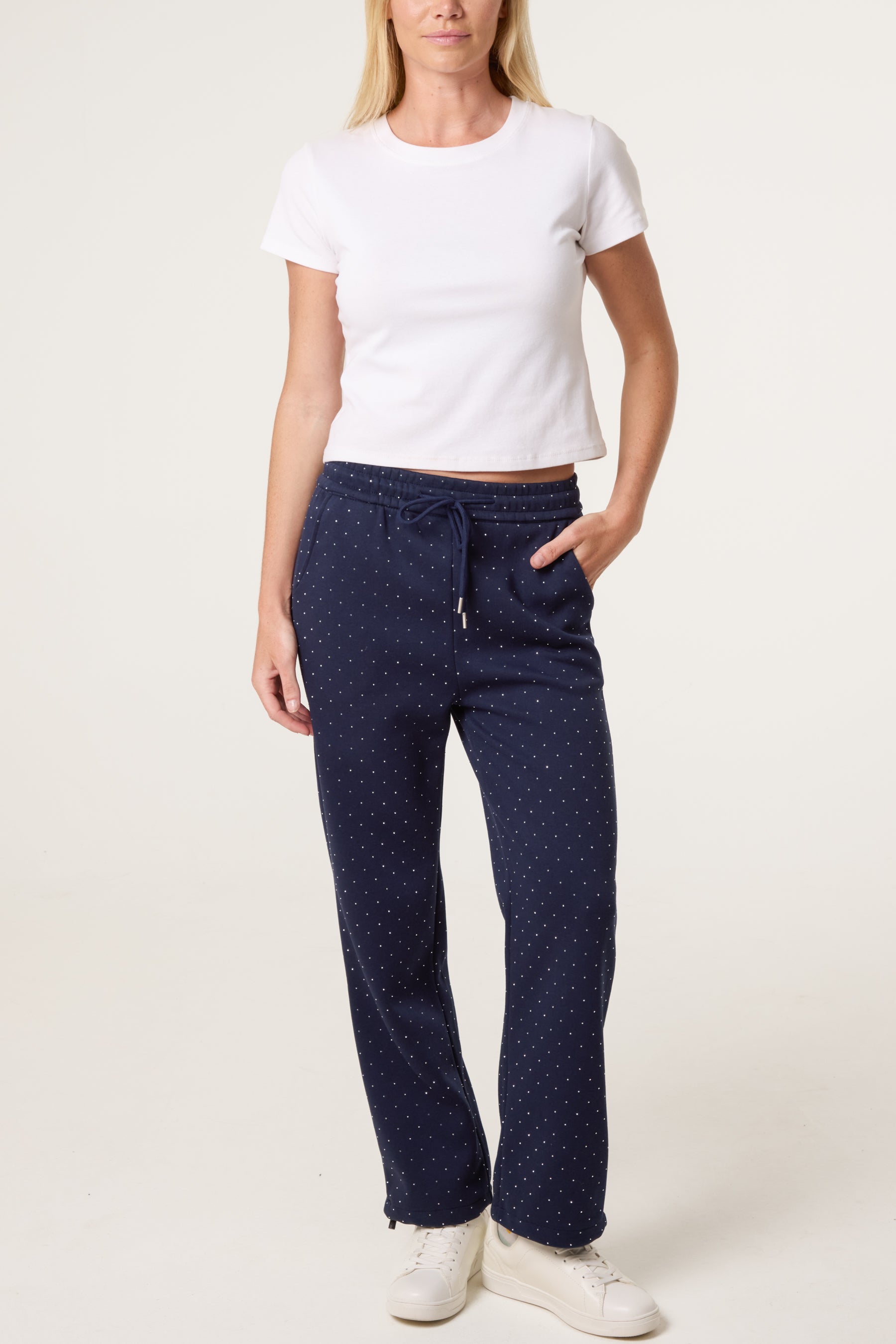 Embellished Athletic Cotton Cuffed Trouser