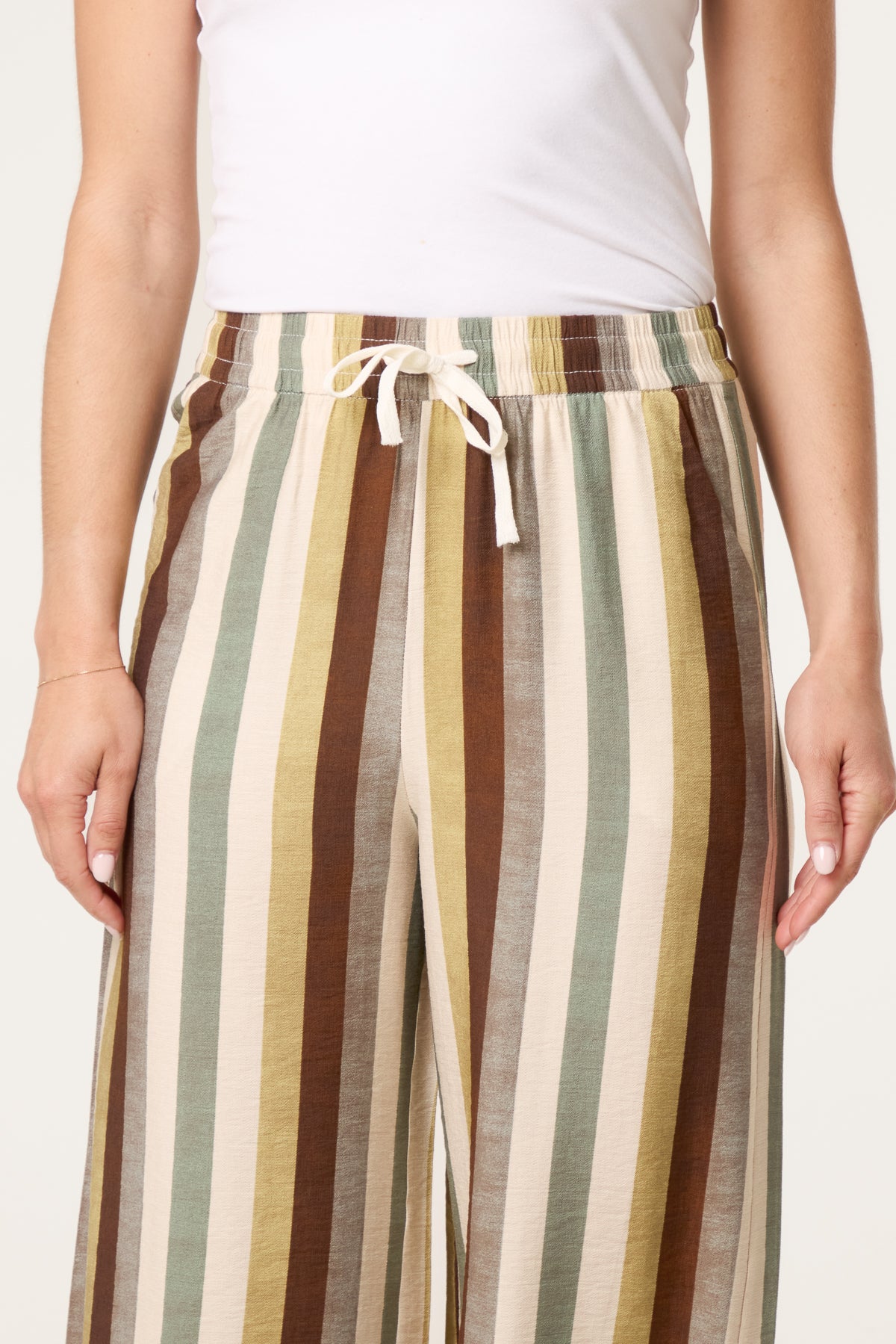Striped Shirred Waist Wide Leg Trouser