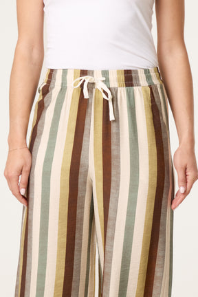 Striped Shirred Waist Wide Leg Trouser