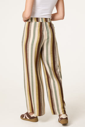 Striped Shirred Waist Wide Leg Trouser