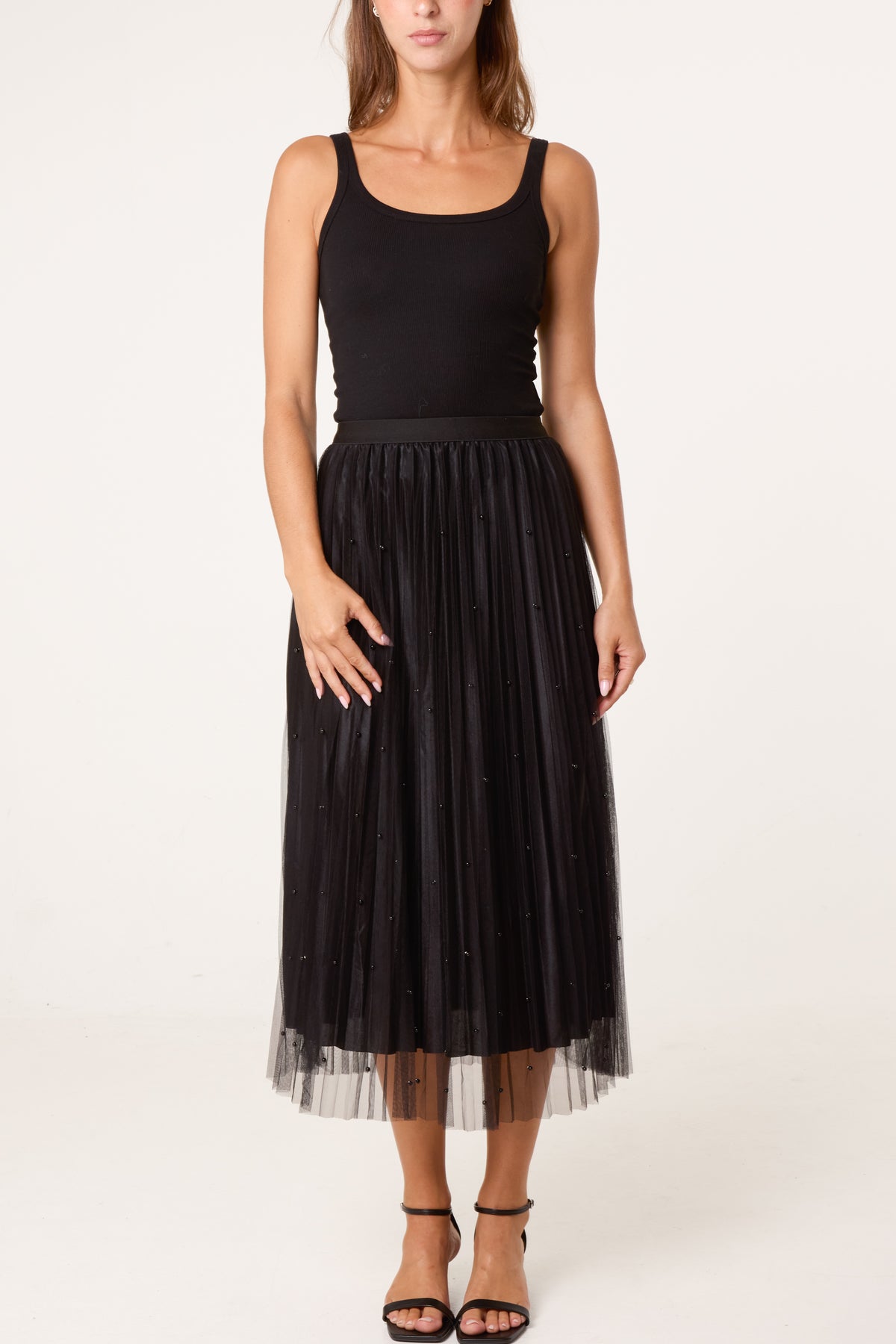 Pearl Embellished Midi Skirt