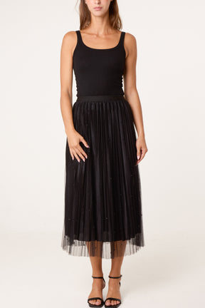 Pearl Embellished Midi Skirt