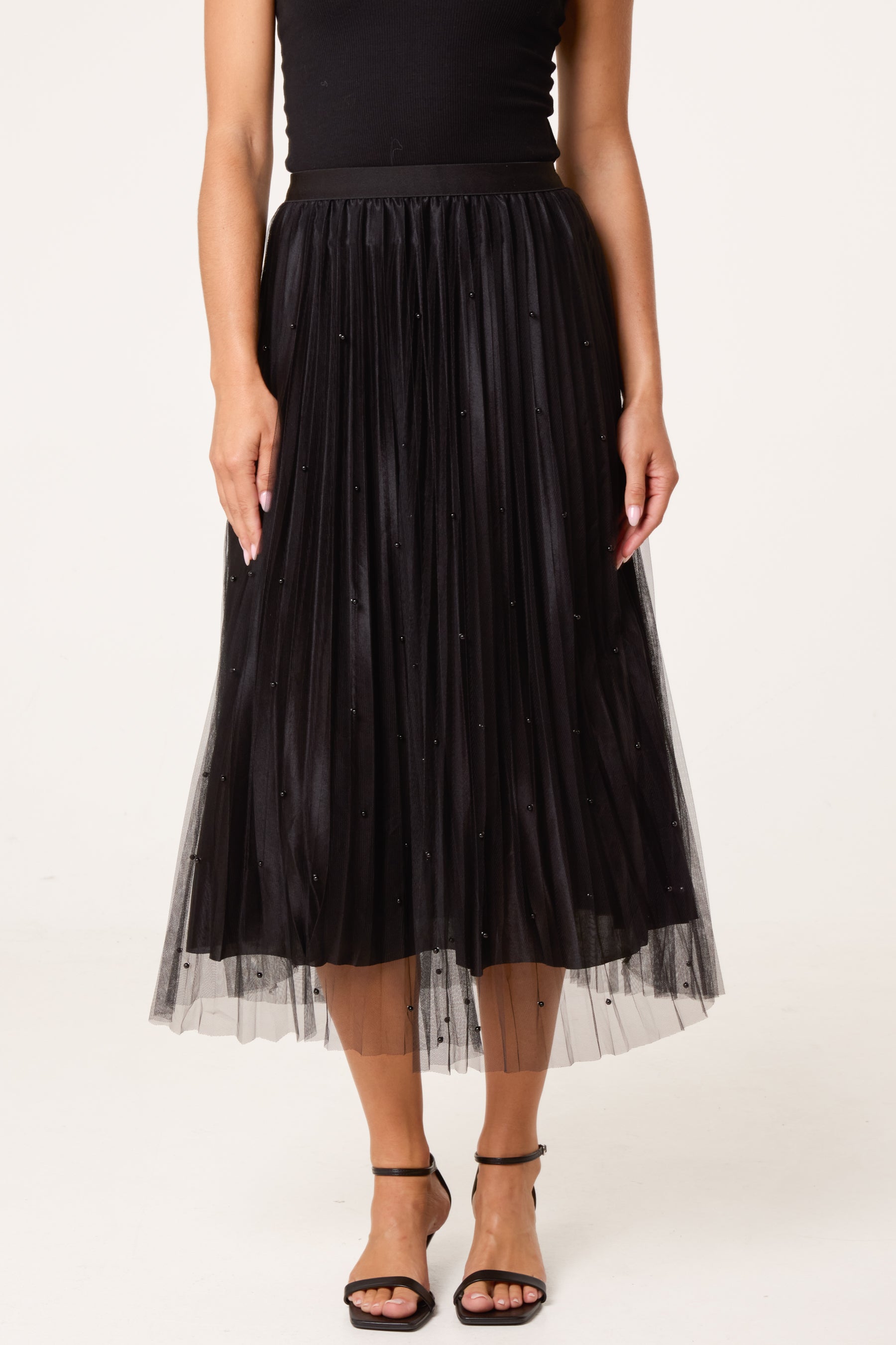 Pearl Embellished Midi Skirt