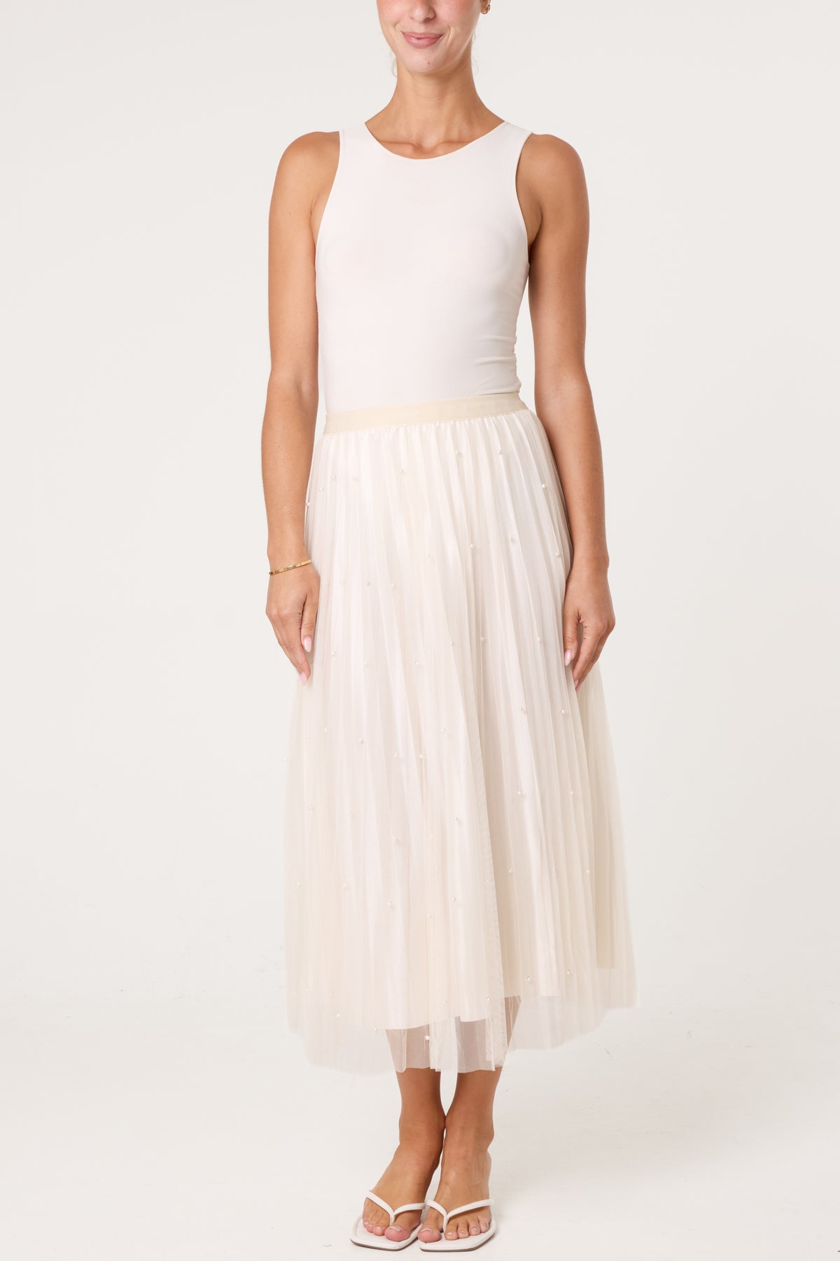 Pearl Embellished Midi Skirt