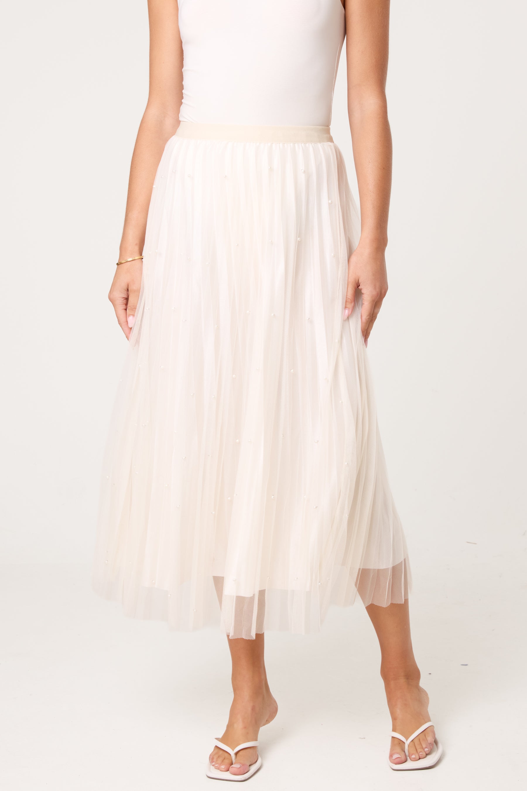 Pearl Embellished Midi Skirt