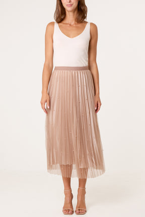 Pearl Embellished Midi Skirt