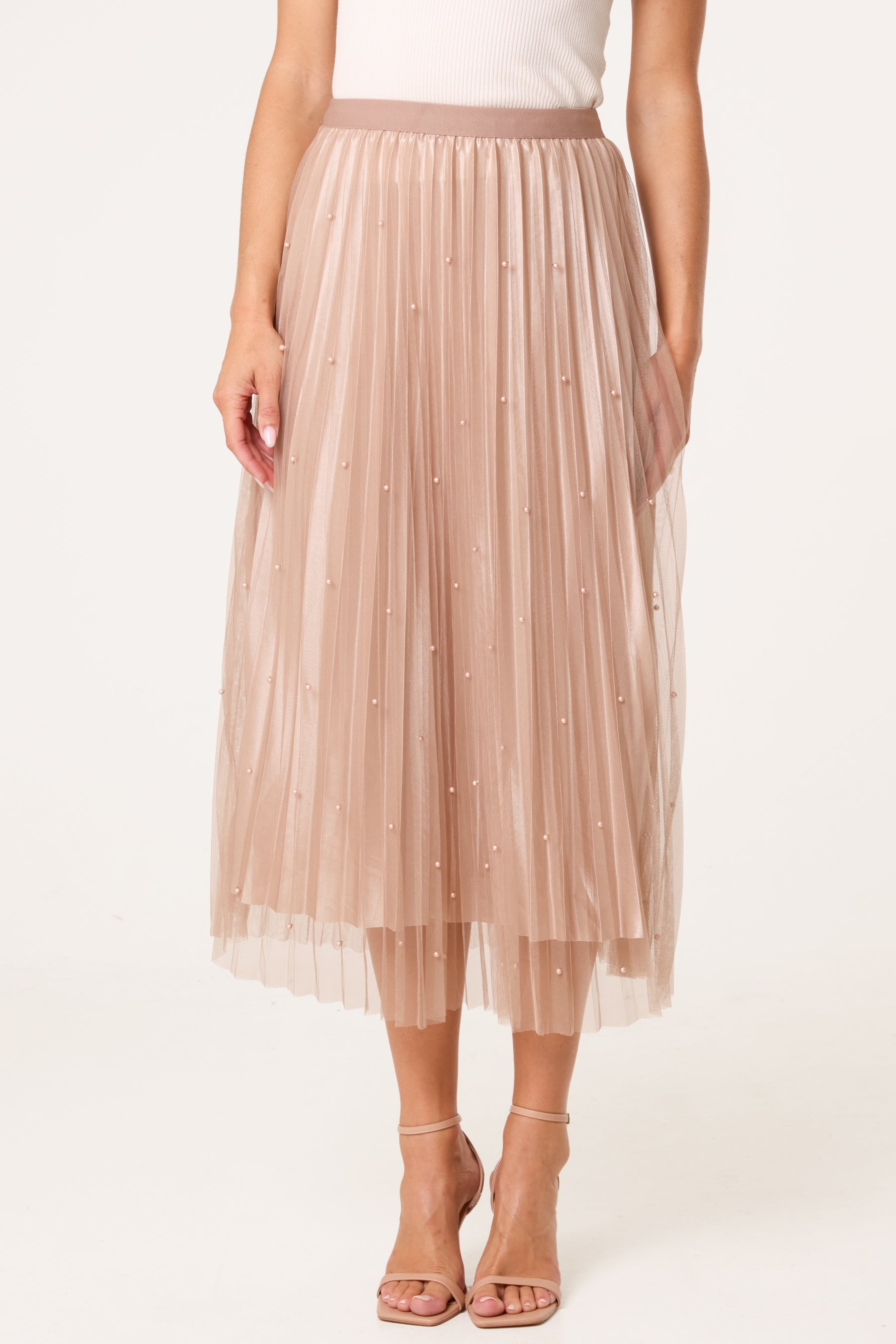 Pearl Embellished Midi Skirt