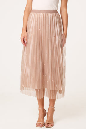Pearl Embellished Midi Skirt