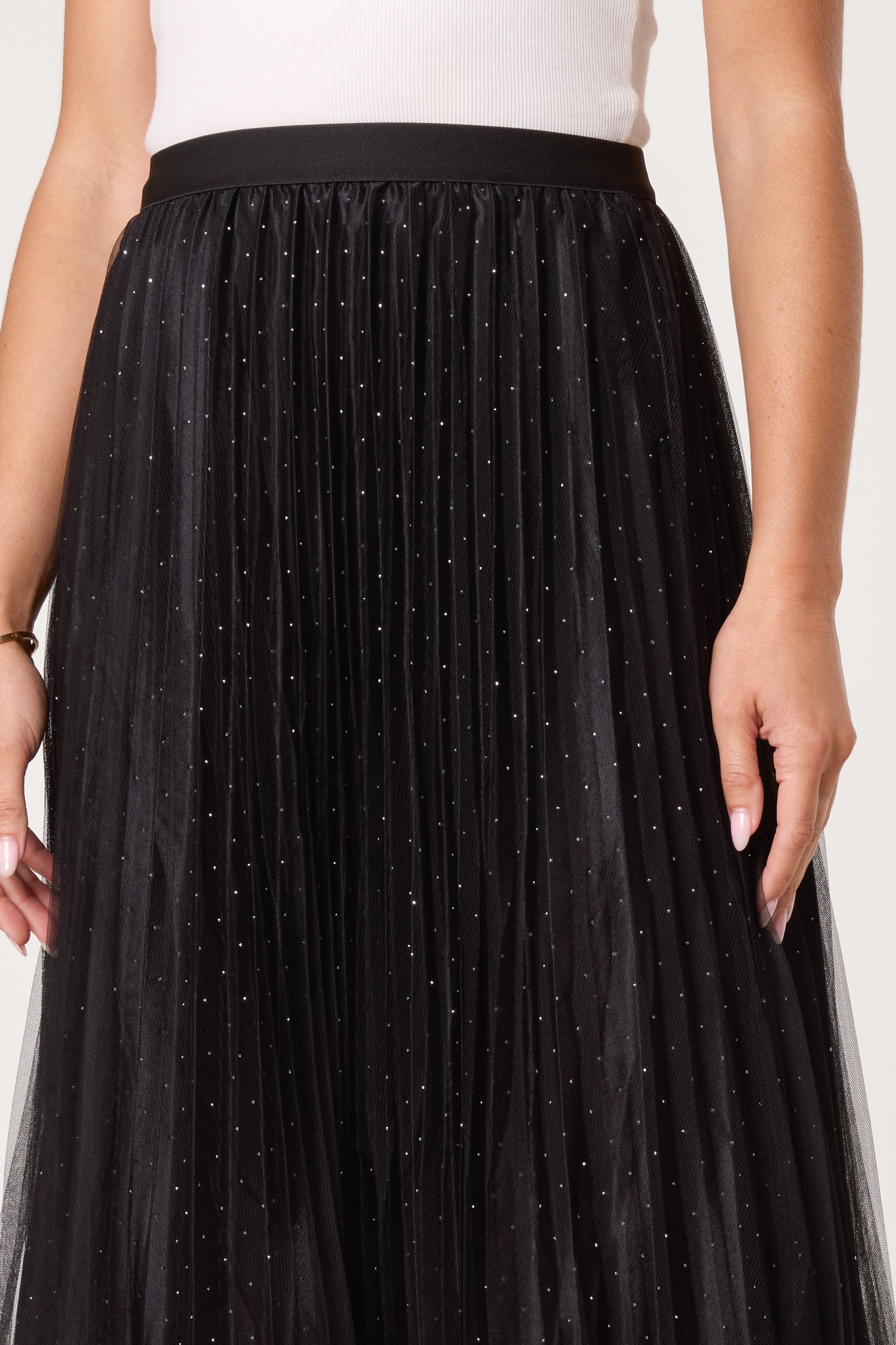 Diamante Embellished Mesh Midi Skirt