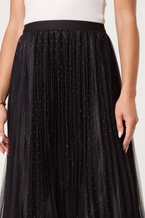 Diamante Embellished Mesh Midi Skirt