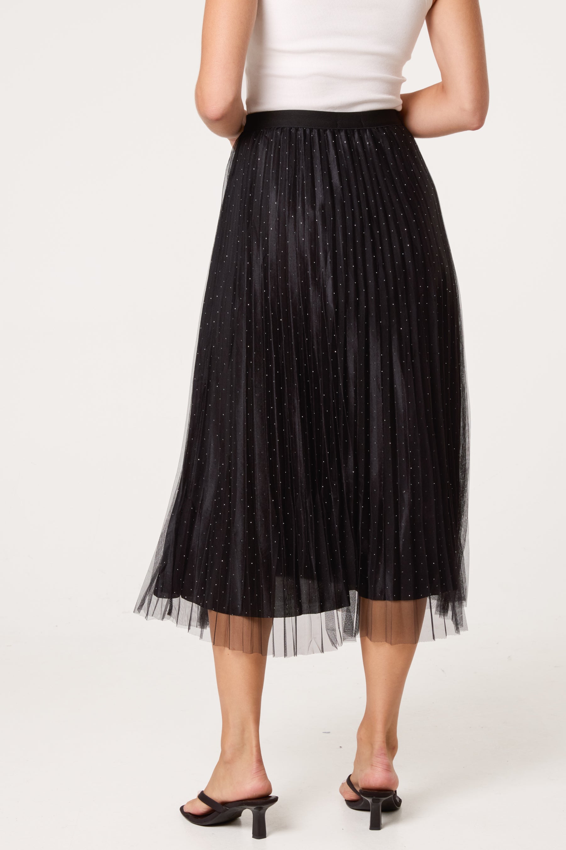 Diamante Embellished Mesh Midi Skirt