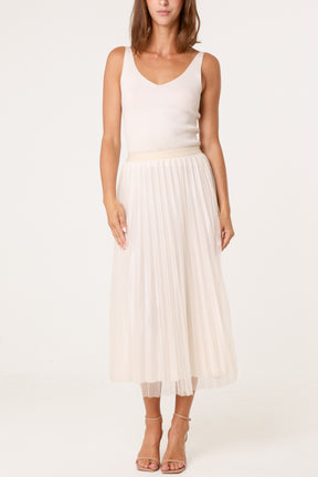 Diamante Embellished Mesh Midi Skirt