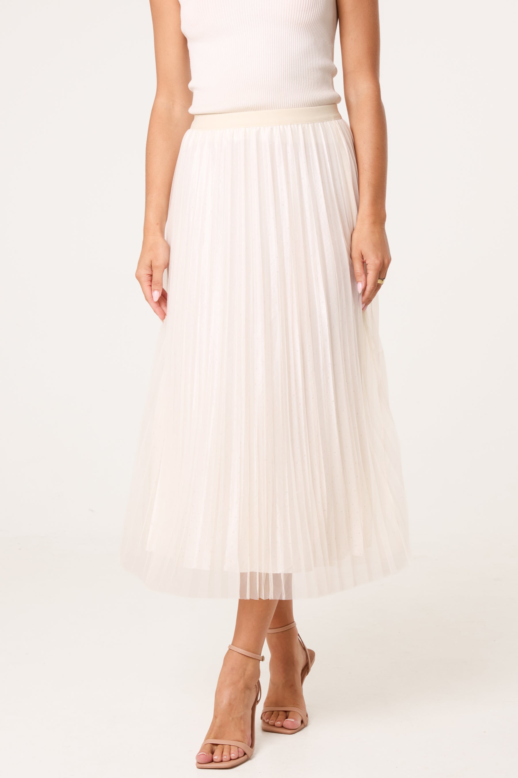 Diamante Embellished Mesh Midi Skirt