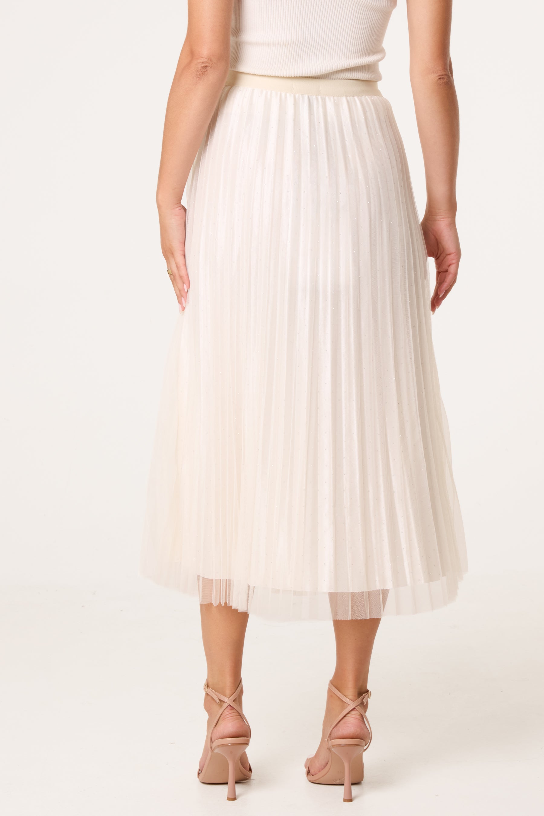 Diamante Embellished Mesh Midi Skirt