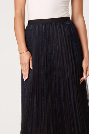 Metallic Chiffon Pleated Midi Skirt