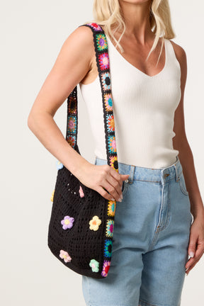 3D Border Flower Crochet Tote Bag